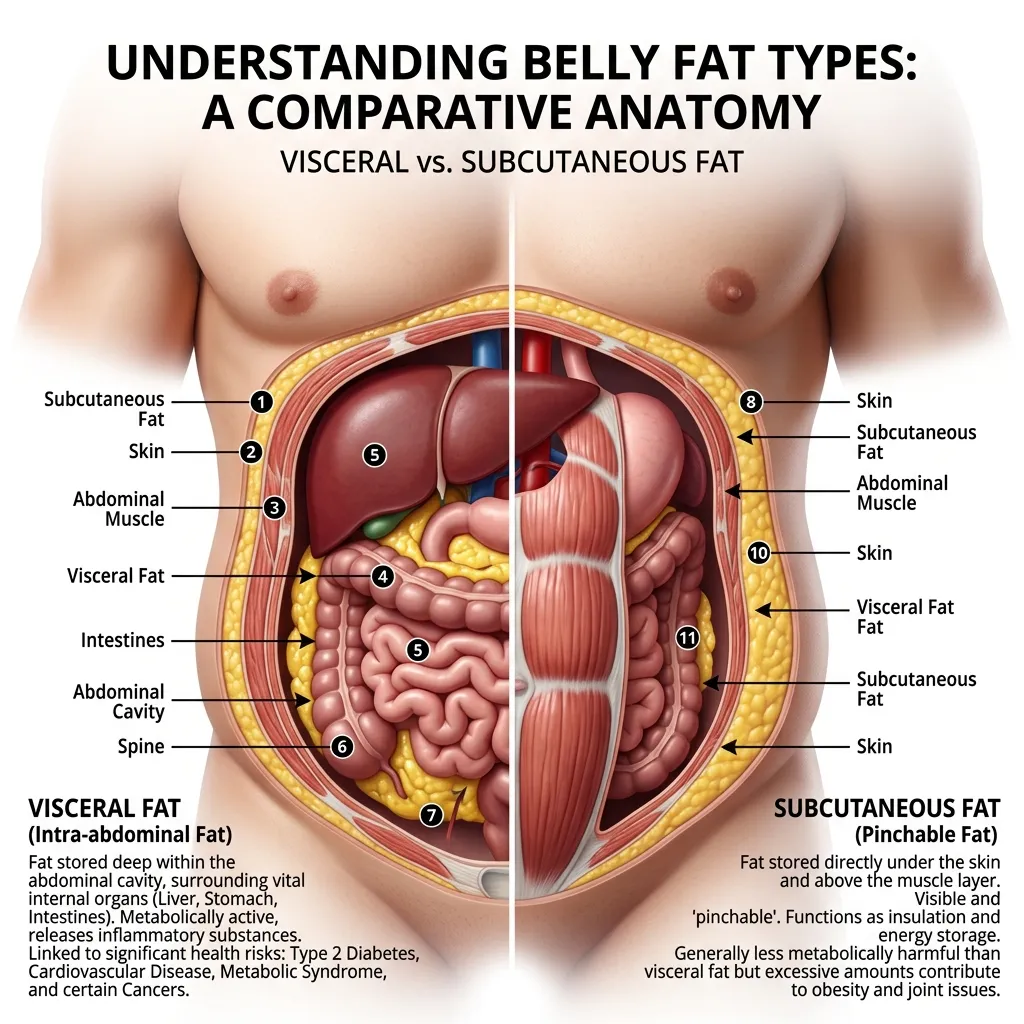 Diagram comparing visceral belly fat versus subcutaneous fat for South Carolina fat loss clients