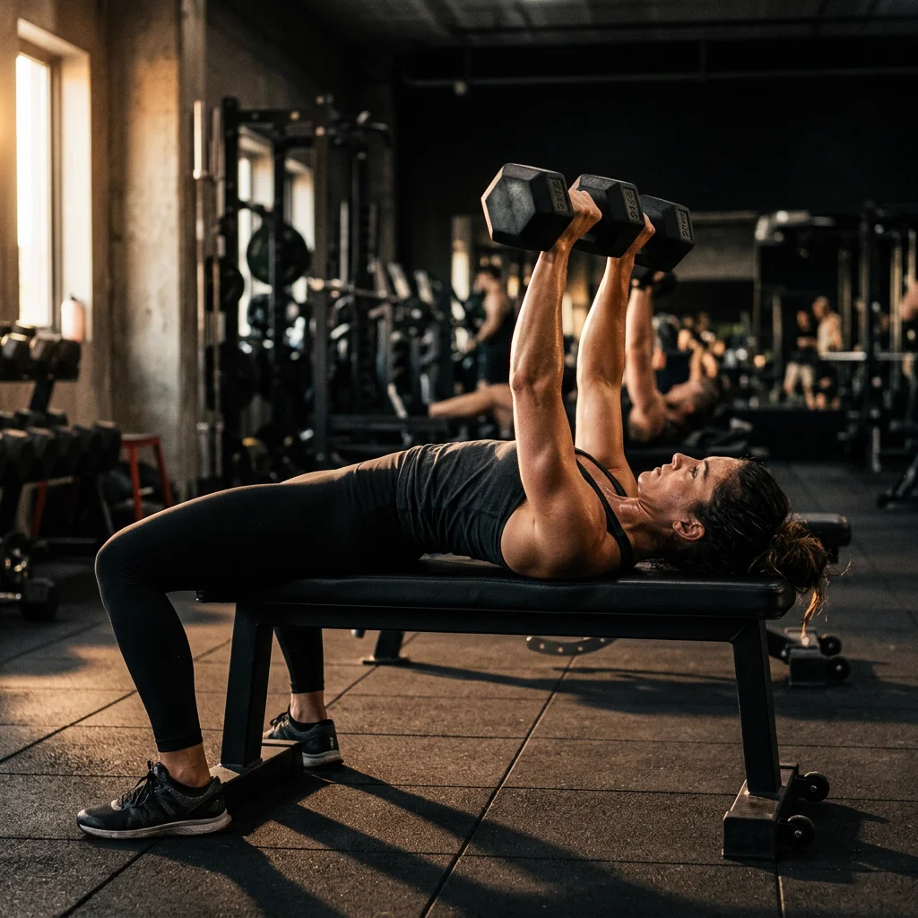 Woman performing dumbbell bench press