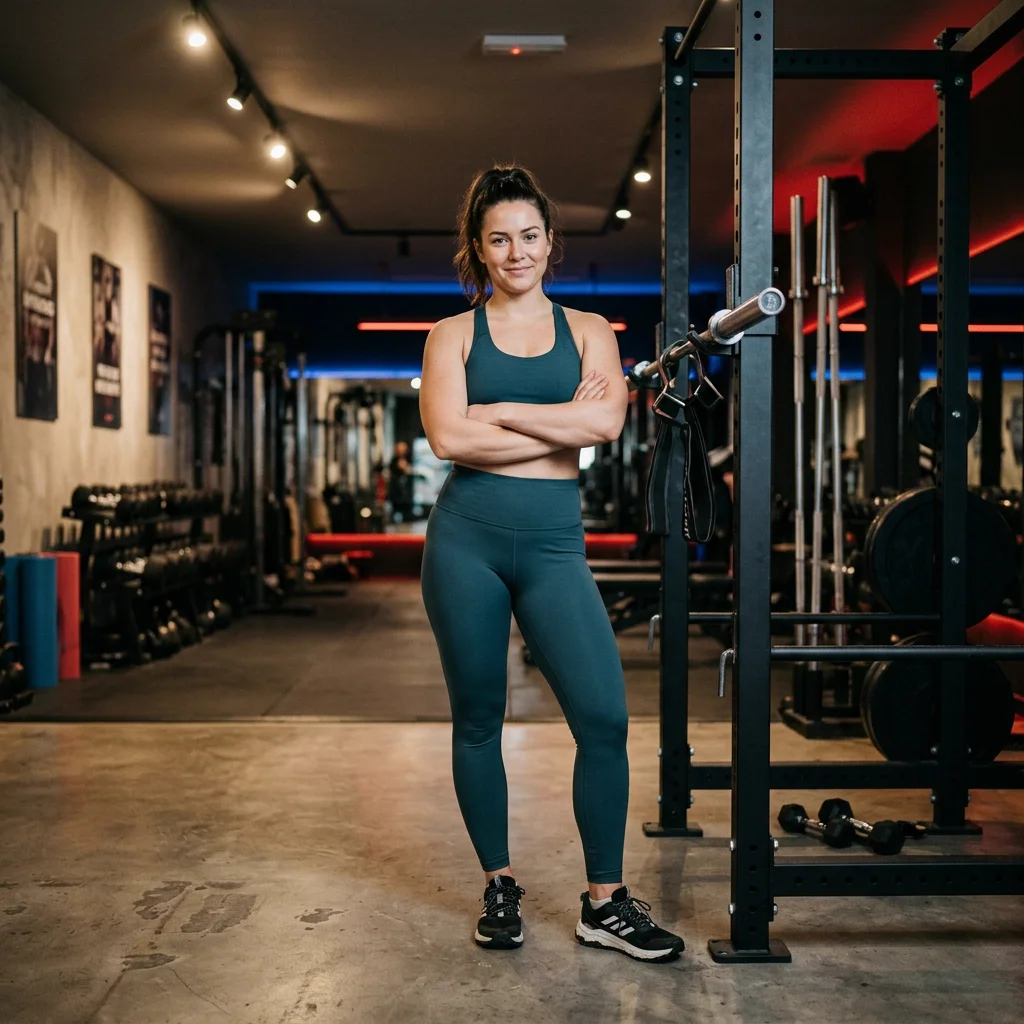 Confident woman in gym after strength training