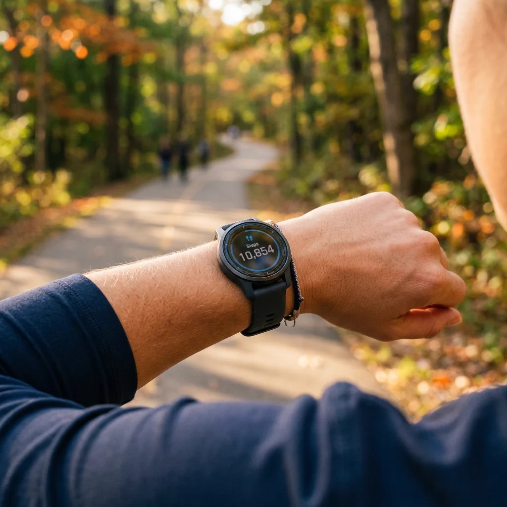Fitness smartwatch showing step tracker for weight loss goals