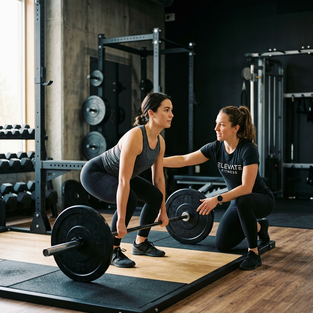 Personal trainer coaching a client through a strength session in Charleston, SC