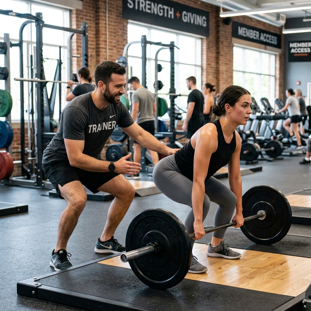 Personal trainer coaching client on body recomposition program in Charleston SC