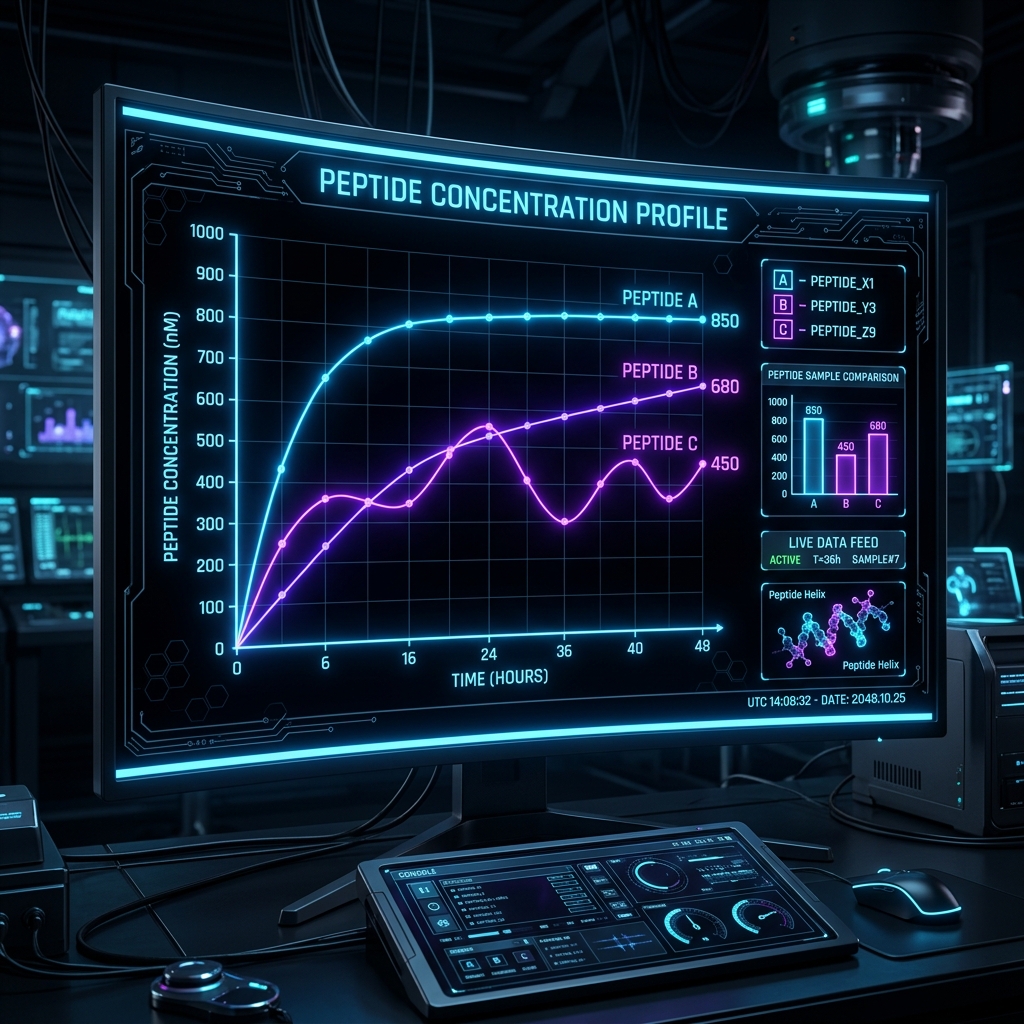 Data chart showing peptide concentration values based on solvent volume.